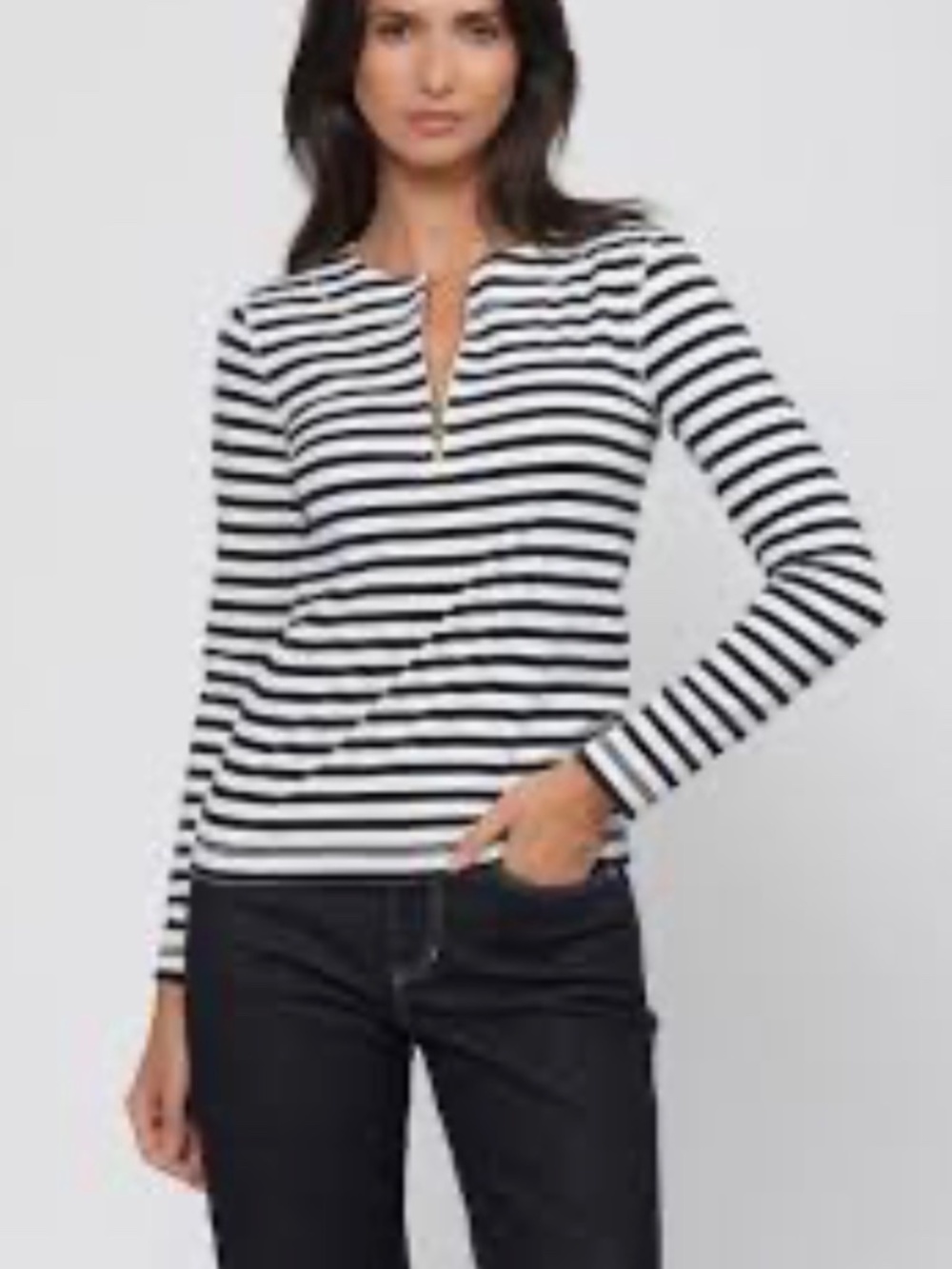 Passion Black and White Stripe Long Sleeve Tee 3/4 Zip EUC Women Small